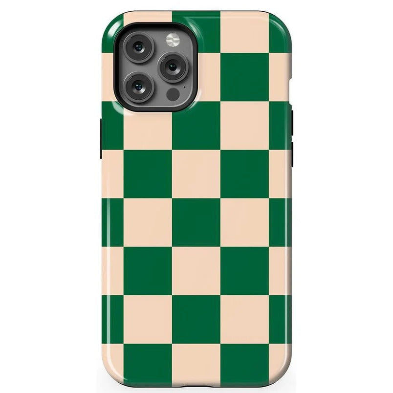 Casely iPhone Case | Fit Check | Green Checkerboard Case | Subtle Check Design Case Compatible with MagSafe