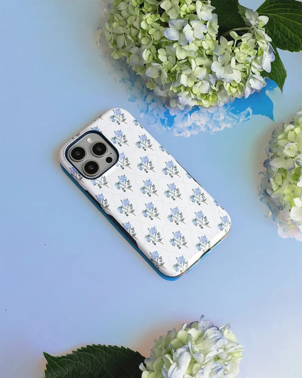 Casely iPhone Case | Vintage Garden | Blue Hydrangea Case | Vintage Blue Edition Case Compatible with MagSafe